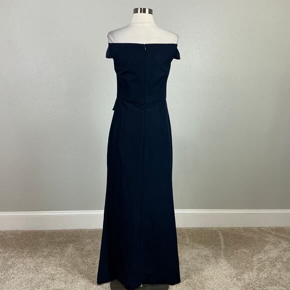 Vince Camuto Off the Shoulder Column Evening Gown Blue Size 6 Ruffled Side Slit - Picture 6 of 14